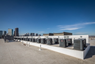 top of commercial roof with air conditioning units